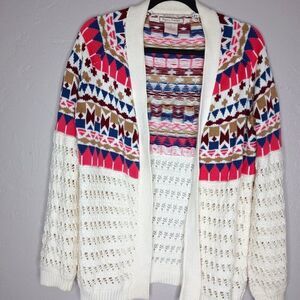 Flying Tomato Fair Isle Open Knit Cardigan Sweater